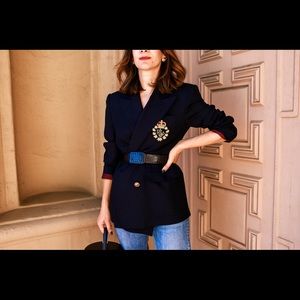 Vintage Black Ralph Lauren crest wool blend blazer coat